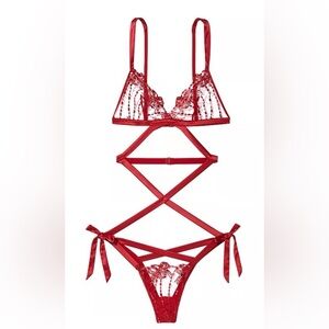 Victoria's Secret Very Sexy Bow Embroidery Unwrapped Open-Back Teddy